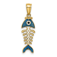 14k 3D  Blue Enamel Fish Bone Charm-K7042