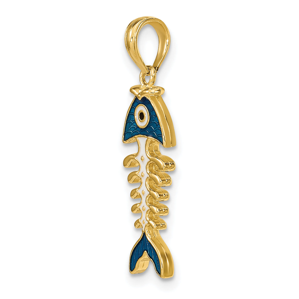14k 3D  Blue Enamel Fish Bone Charm-K7042