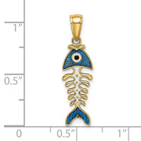 14k 3D  Blue Enamel Fish Bone Charm-K7042
