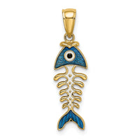 14k 3D  Blue Enamel Fish Bone Charm-K7042