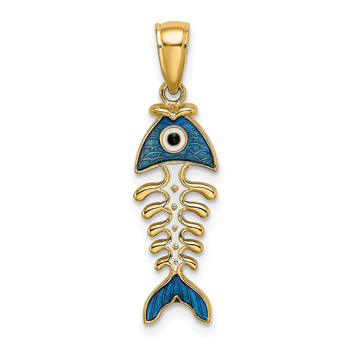 14k 3D  Blue Enamel Fish Bone Charm-K7042