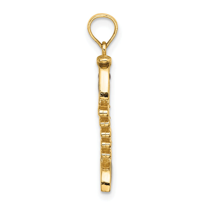 14k 3D  Green Enamel Fish Bone Charm-K7043