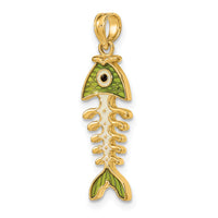 14k 3D  Green Enamel Fish Bone Charm-K7043