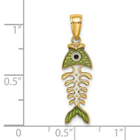 14k 3D  Green Enamel Fish Bone Charm-K7043