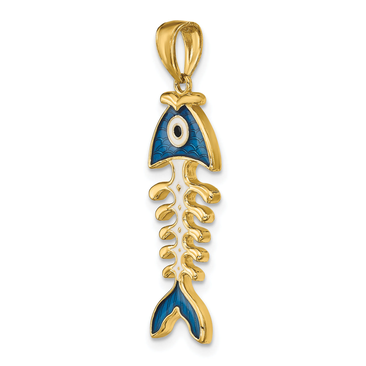 14k 3D  Blue Enamel Fish Bone Pendant-K7048