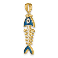 14k 3D  Blue Enamel Fish Bone Pendant-K7048