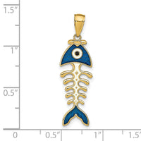 14k 3D  Blue Enamel Fish Bone Pendant-K7048