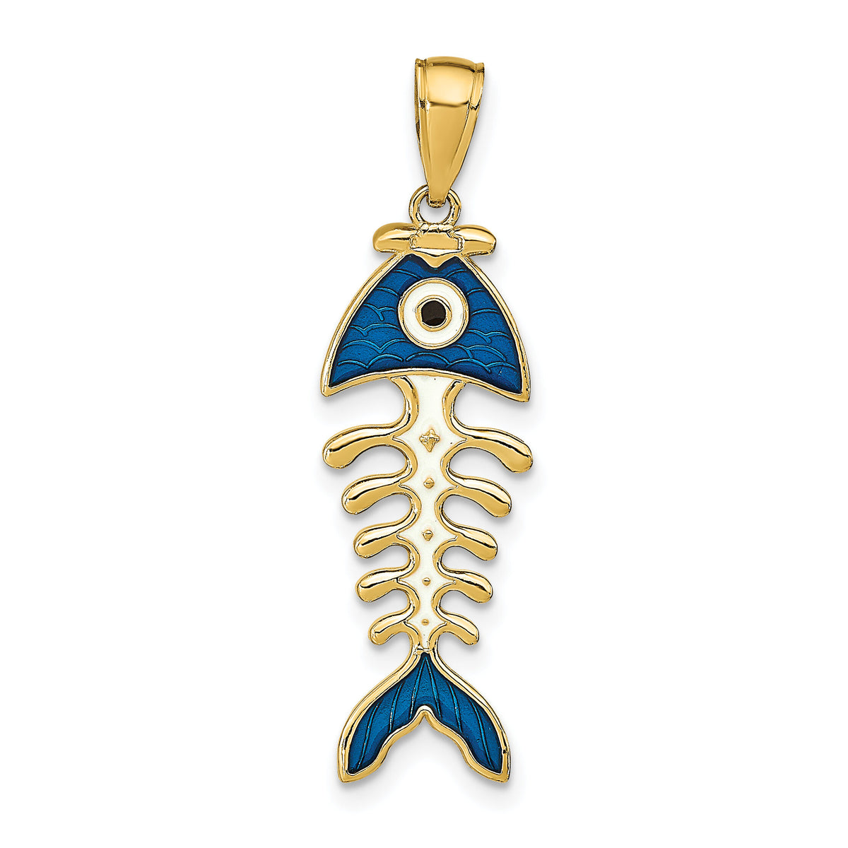14k 3D  Blue Enamel Fish Bone Pendant-K7048