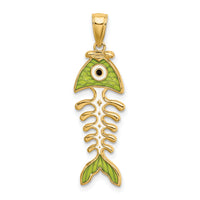 14k 3D  Green Enamel Fish Bone Charm-K7049