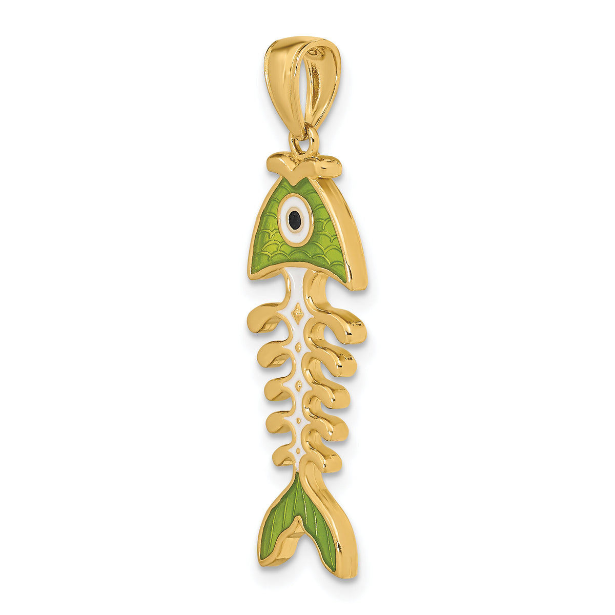 14k 3D  Green Enamel Fish Bone Charm-K7049