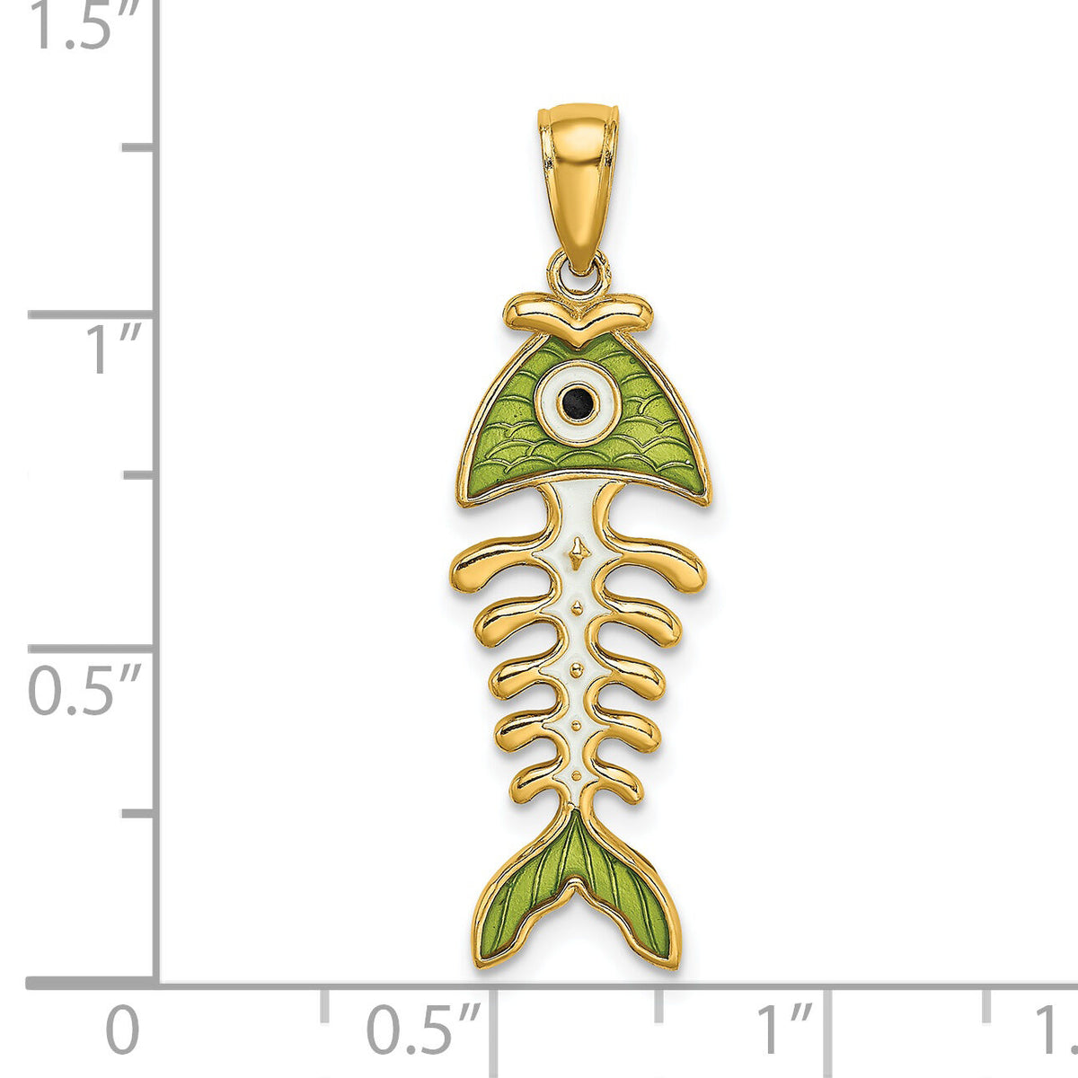 14k 3D  Green Enamel Fish Bone Charm-K7049