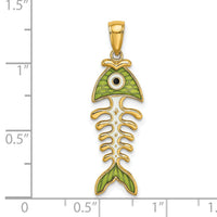 14k 3D  Green Enamel Fish Bone Charm-K7049