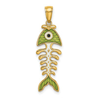 14k 3D  Green Enamel Fish Bone Charm-K7049