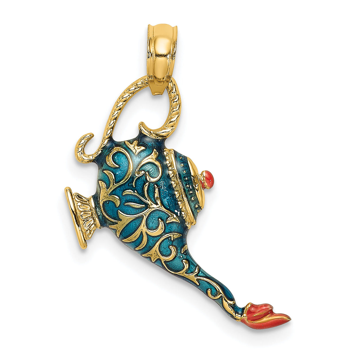 14K w/ Enamel 3-D Textured Blue Genie Lamp Charm-K7050