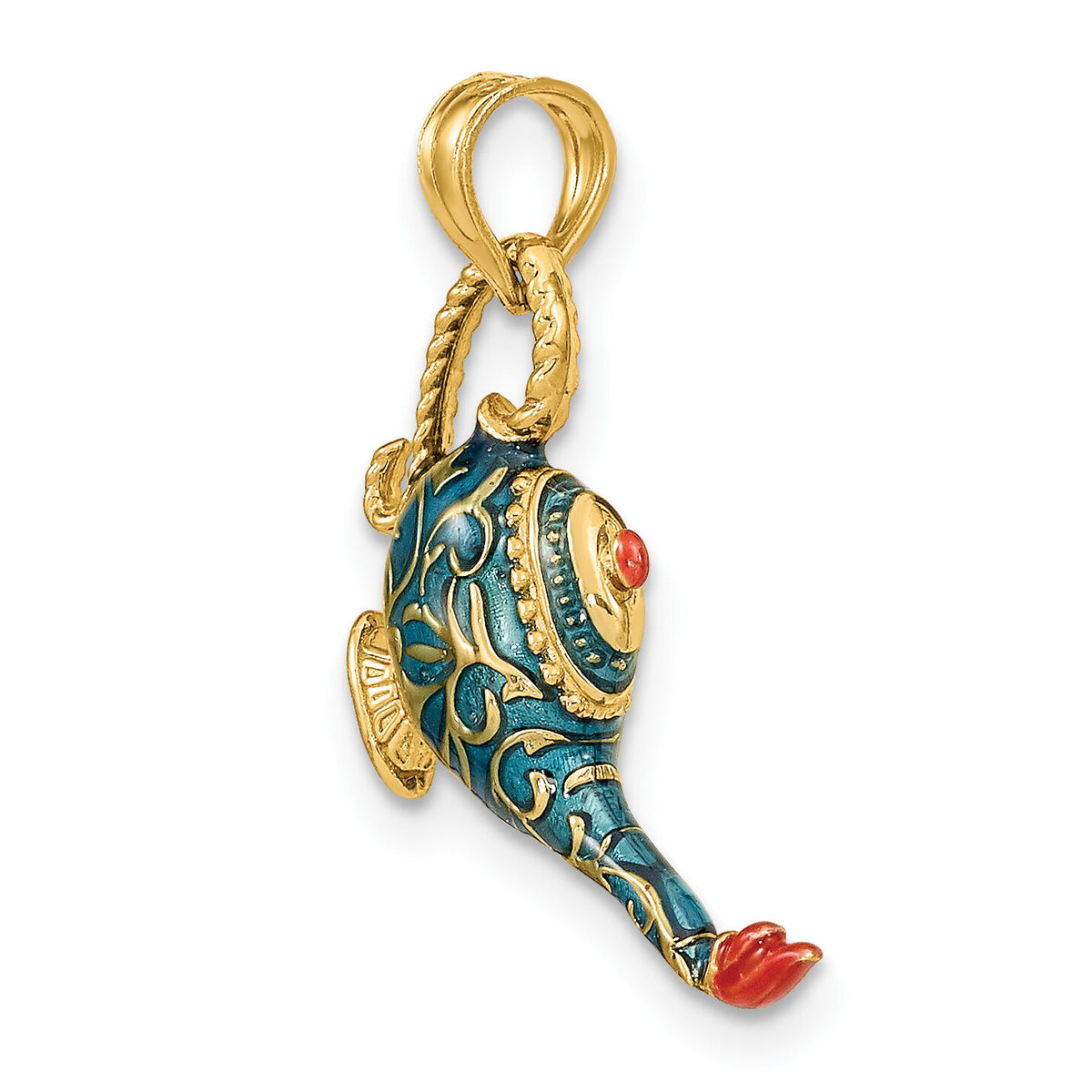 14K w/ Enamel 3-D Textured Blue Genie Lamp Charm-K7050