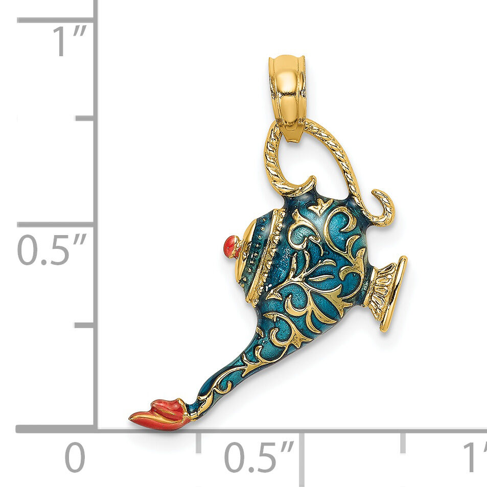 14K w/ Enamel 3-D Textured Blue Genie Lamp Charm-K7050