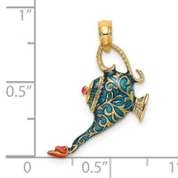 14K w/ Enamel 3-D Textured Blue Genie Lamp Charm-K7050