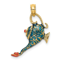 14K w/ Enamel 3-D Textured Blue Genie Lamp Charm-K7050