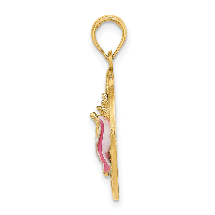 14K Enamel Conch Shell w/ KEY WEST Circle Charm-K7052