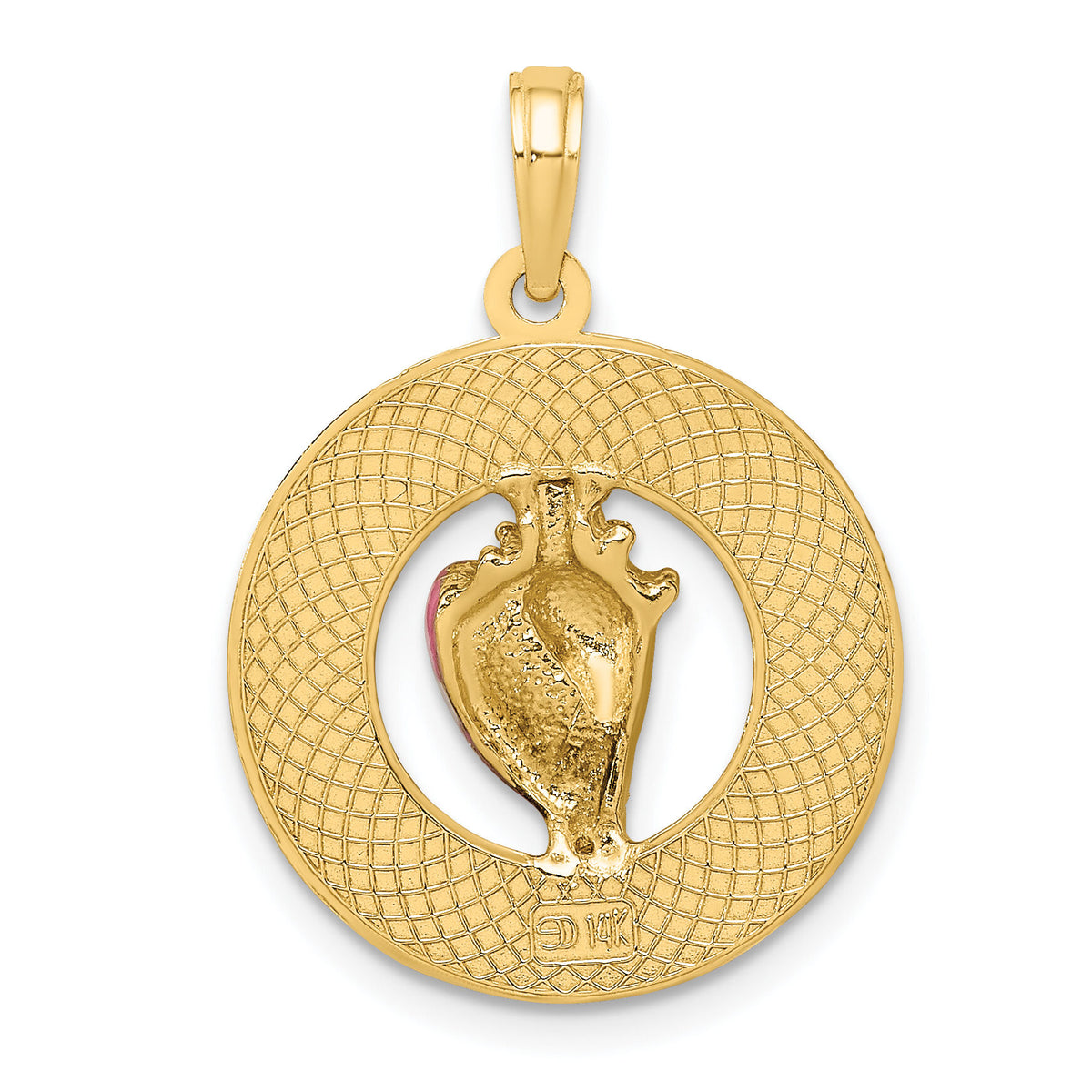 14K Enamel Conch Shell w/ KEY WEST Circle Charm-K7052