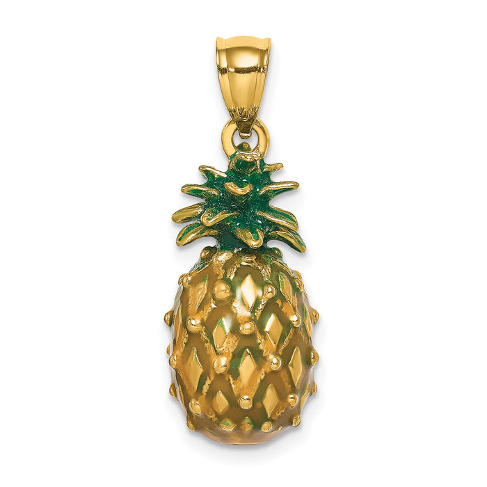 14K Enamel and Polished 3-D Pineapple Charm-K7062