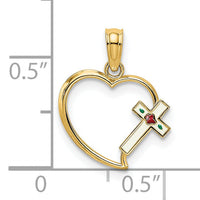 14K Enamel Cross and Heart Charm-K7069