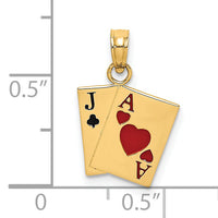14K Enamel Jack of Clubs and Ace of Hearts Cards Charm-K7071