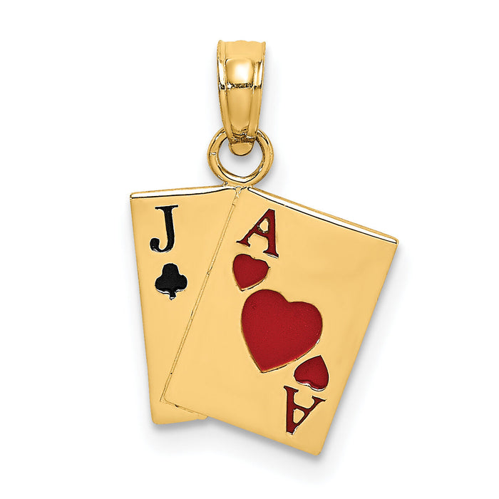 14K Enamel Jack of Clubs and Ace of Hearts Cards Charm-K7071