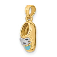 14K w/ White Rhodium 3-D Light Blue Enamel Baby Shoe Charm-K7074