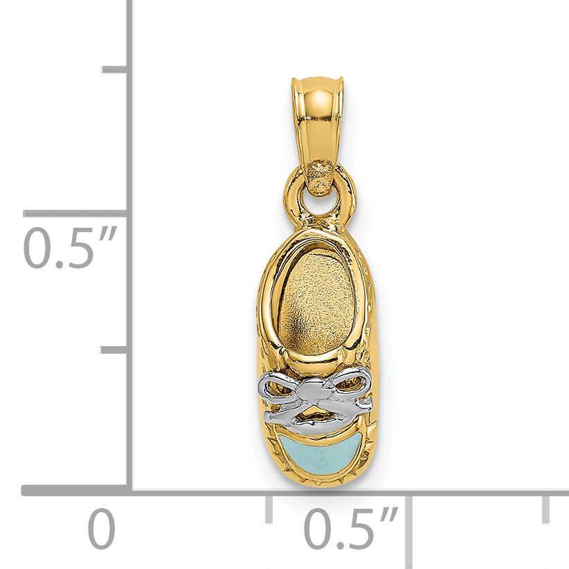 14K w/ White Rhodium 3-D Light Blue Enamel Baby Shoe Charm-K7074