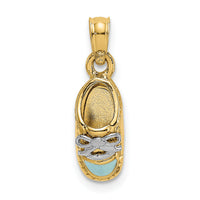 14K w/ White Rhodium 3-D Light Blue Enamel Baby Shoe Charm-K7074