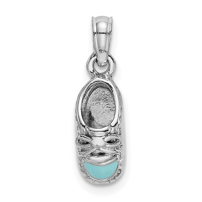 14K White Gold 3-D Light Blue Enamel Baby Shoe Charm-K7074W