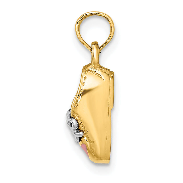 14K & Rhodium 3-D Pink Enamel Baby Shoe Charm-K7075