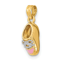14K & Rhodium 3-D Pink Enamel Baby Shoe Charm-K7075