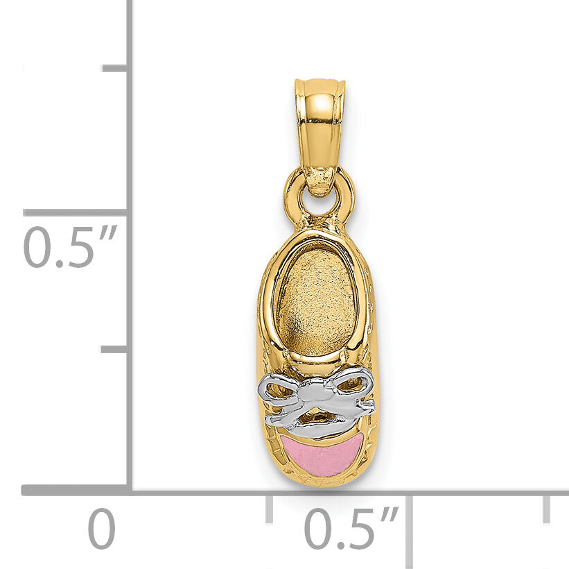 14K & Rhodium 3-D Pink Enamel Baby Shoe Charm-K7075