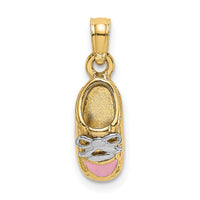 14K & Rhodium 3-D Pink Enamel Baby Shoe Charm-K7075