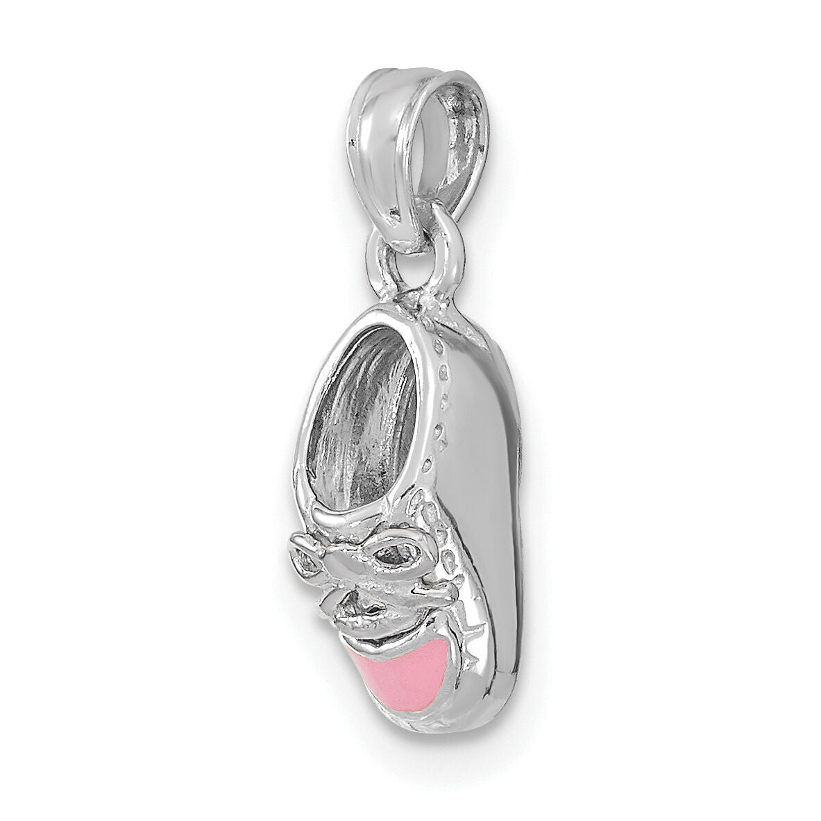 14K White Gold 3-D Pink Enamel Baby Shoe Charm-K7075W