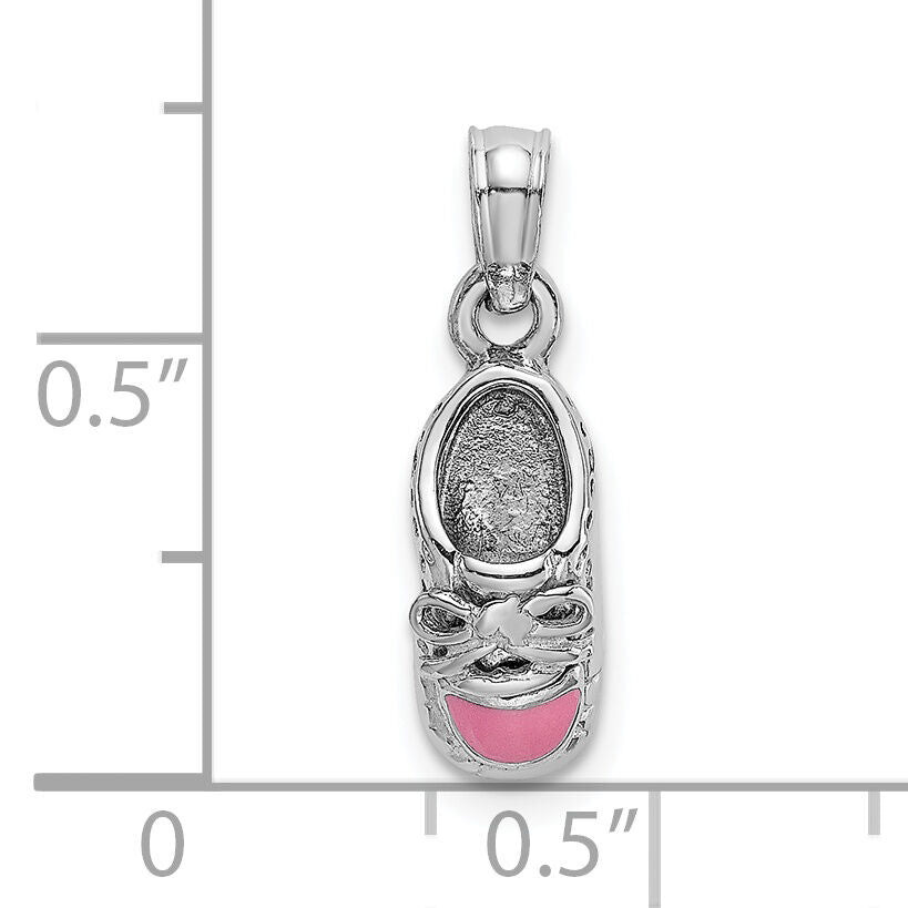 14K White Gold 3-D Pink Enamel Baby Shoe Charm-K7075W