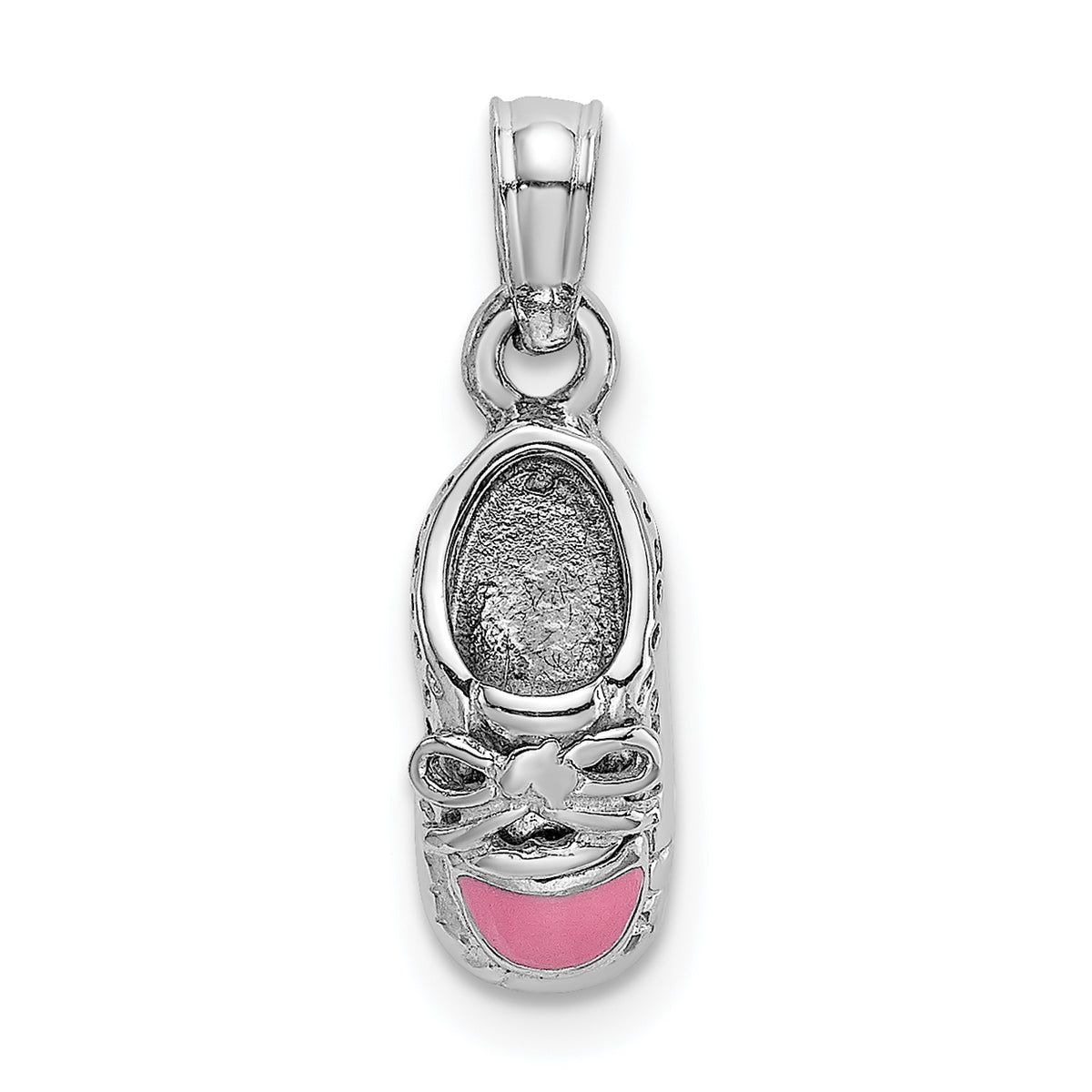 14K White Gold 3-D Pink Enamel Baby Shoe Charm-K7075W
