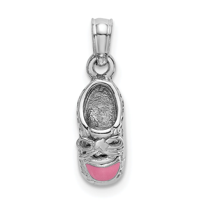 14K White Gold 3-D Pink Enamel Baby Shoe Charm-K7075W