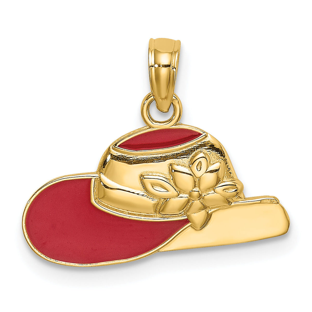 14K Polished 2-D Red Enamel Hat Charm-K7076