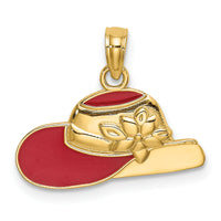 14K Polished 2-D Red Enamel Hat Charm-K7076