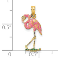 14K 3-D Pink Enamel Flamingo Charm-K7080