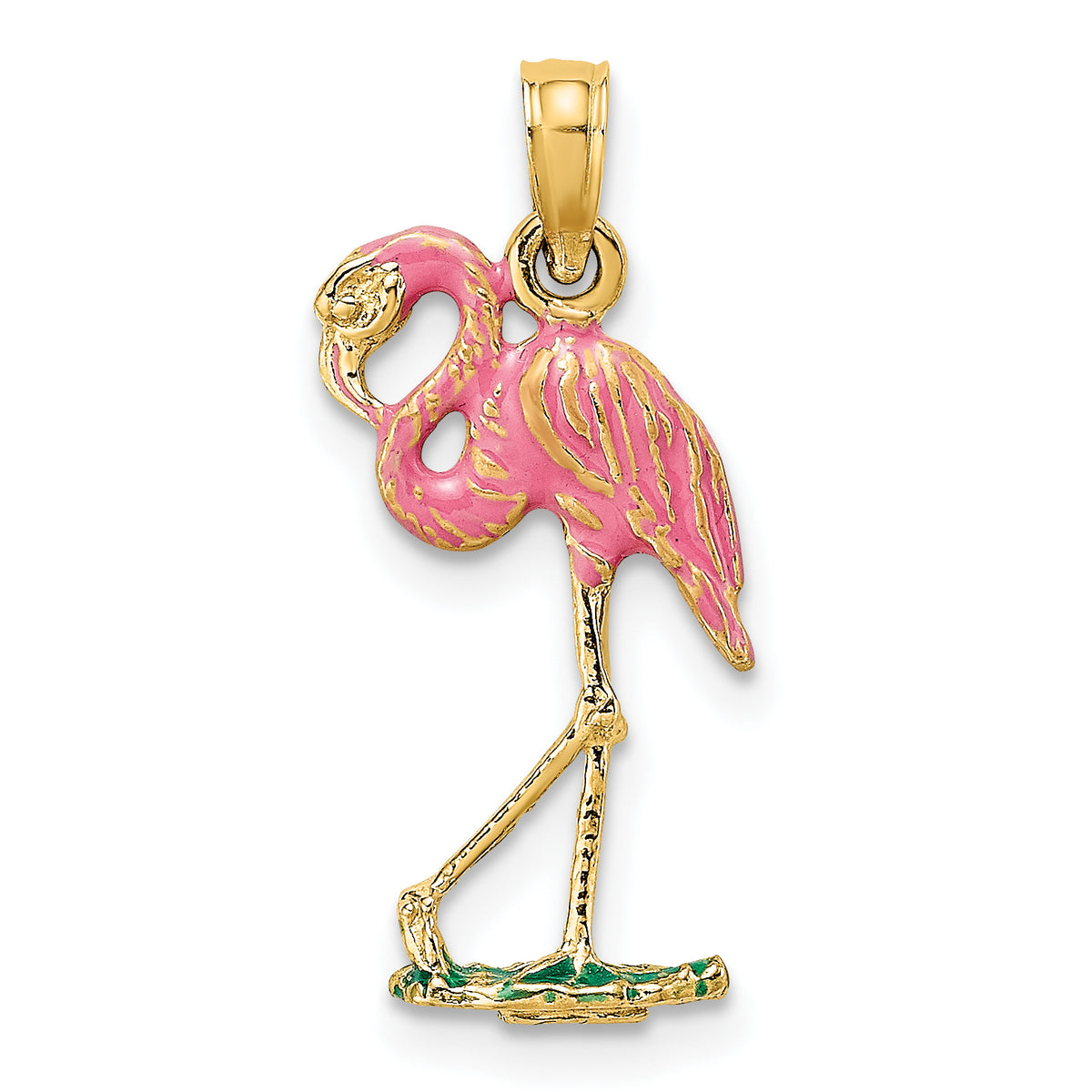 14K 3-D Pink Enamel Flamingo Charm-K7080