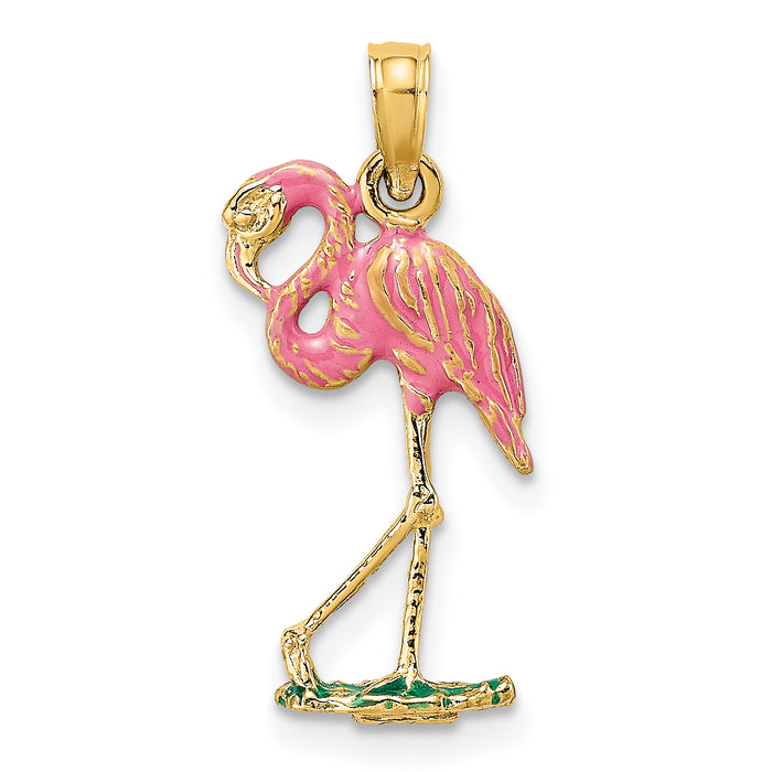 14K 3-D Pink Enamel Flamingo Charm-K7080