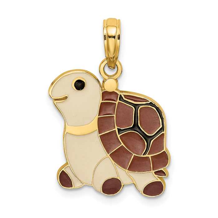 14K Brown, Tan and Black Enamel Turtle Charm-K7084