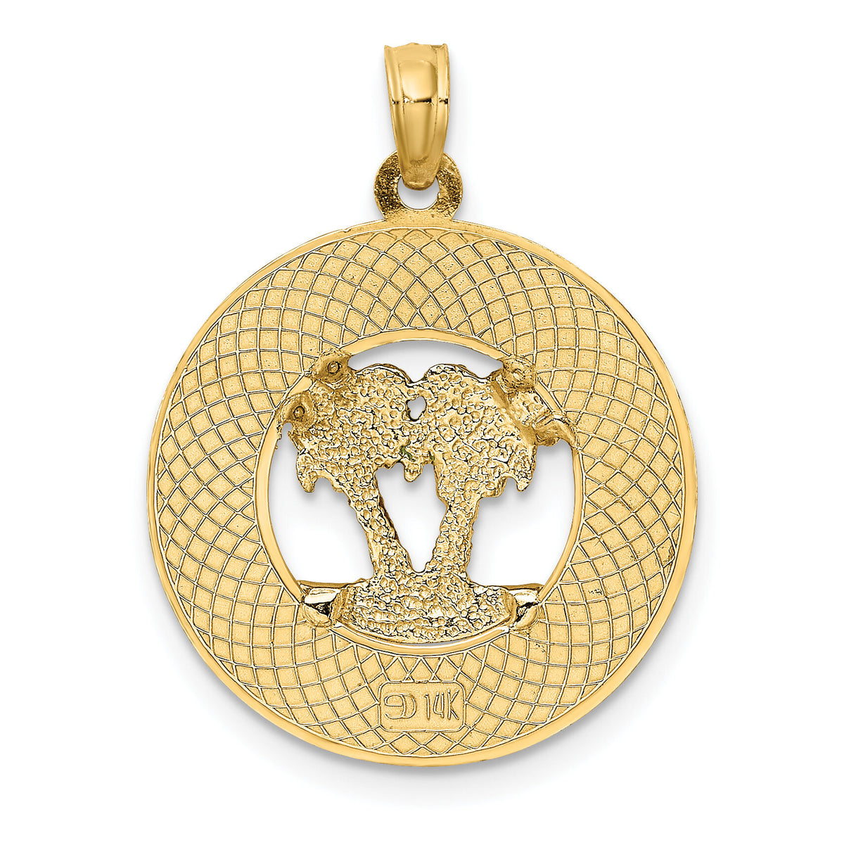 14K w/ Enamel SARASOTA Circle Palm Tree Charm-K7085