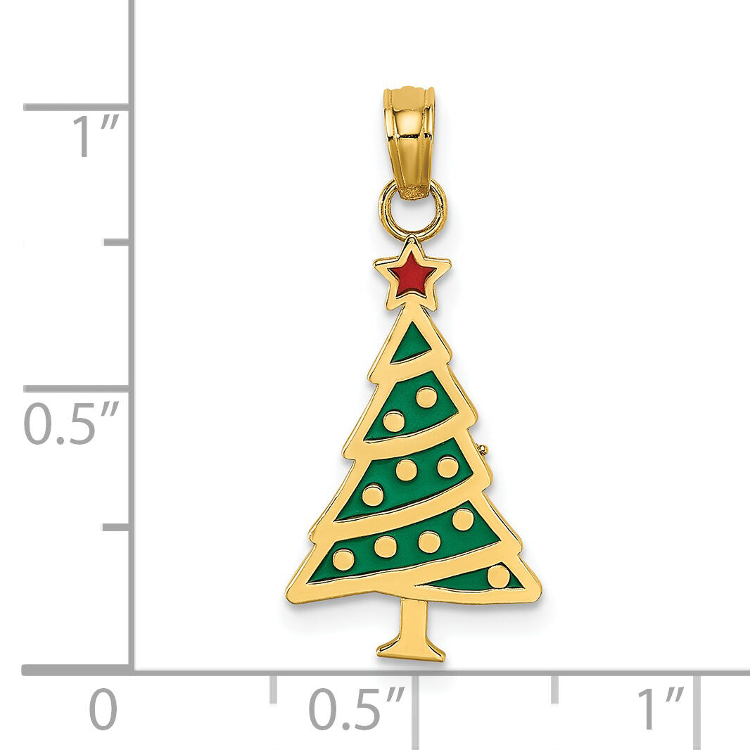 14K Enamel Green Christmas Tree w/ Red Star Charm-K7089