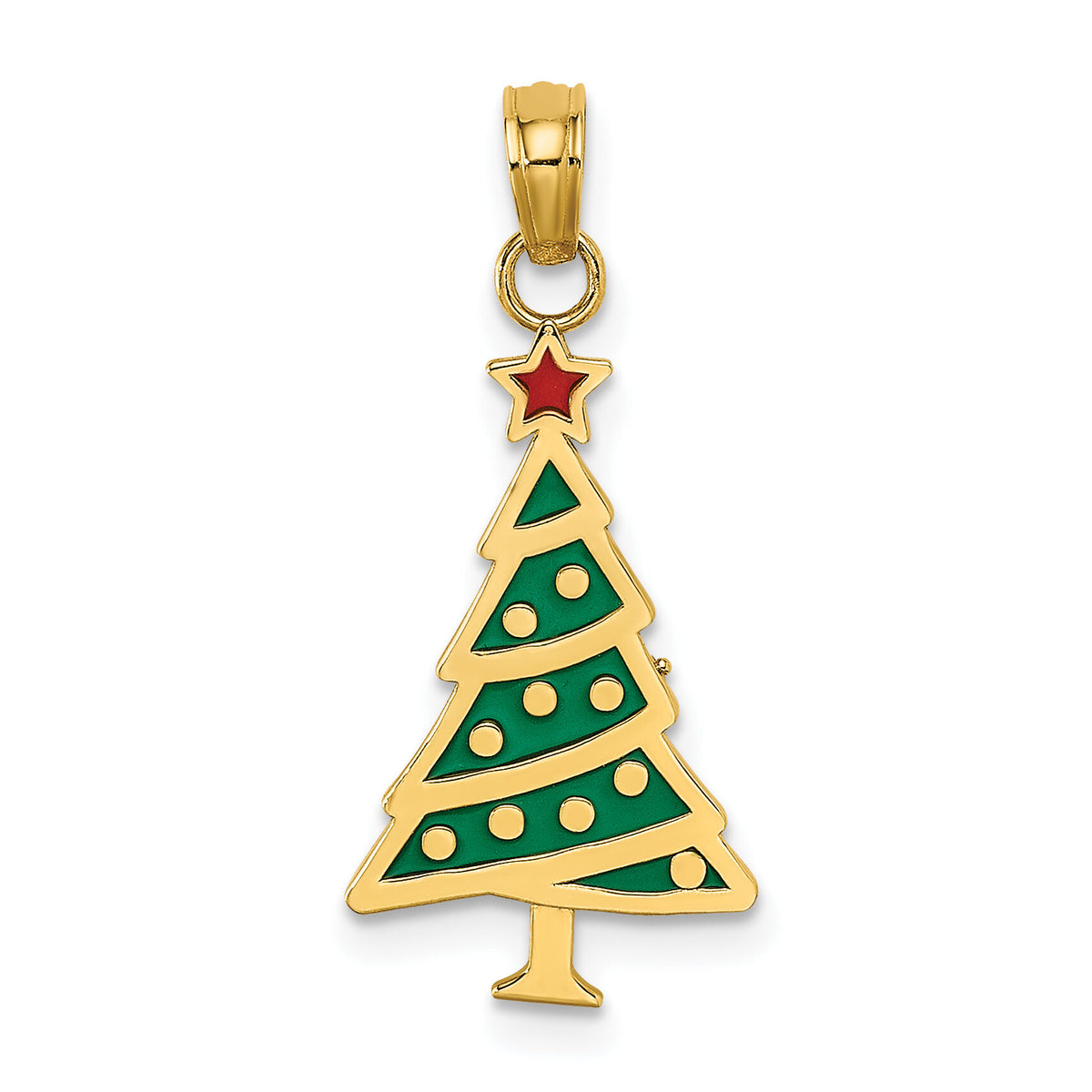 14K Enamel Green Christmas Tree w/ Red Star Charm-K7089