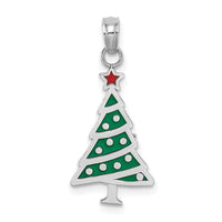 14K White Gold Enamel Green Christmas Tree w/ Red Star Charm-K7089W
